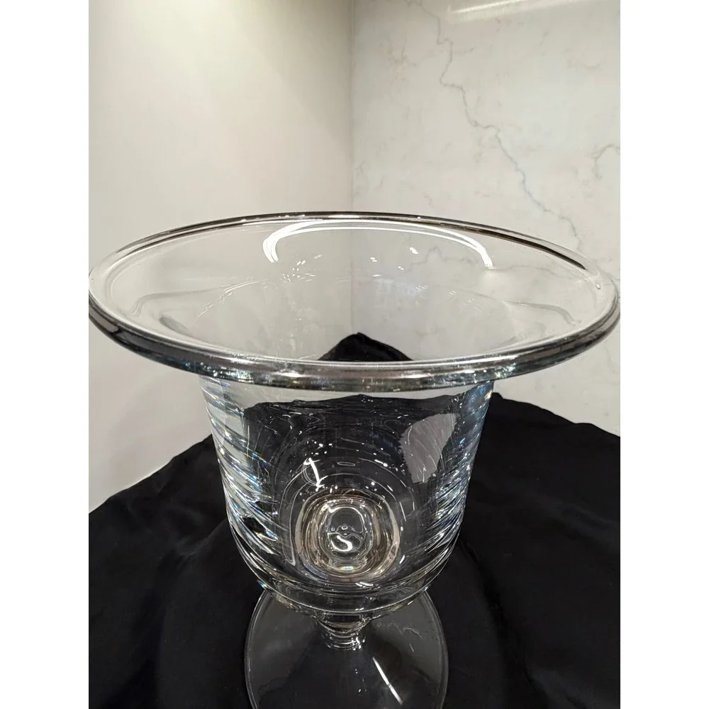 Vtg Small Miller Rogaska Lead Crystal Flared Rim Platinum Trim Hurricane Vase
